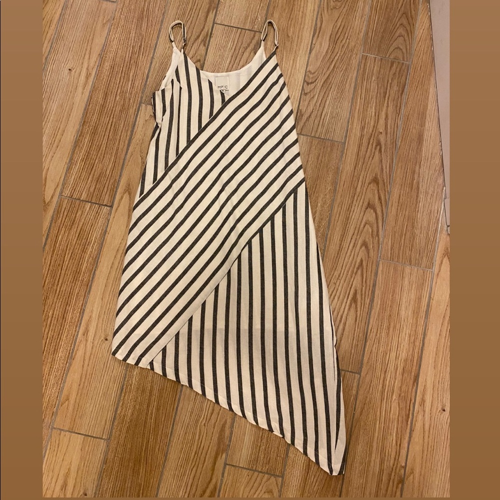 White and navy striped cotton dress